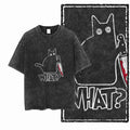 COOLMIND Cat Print Acid Washed Graphic Tee