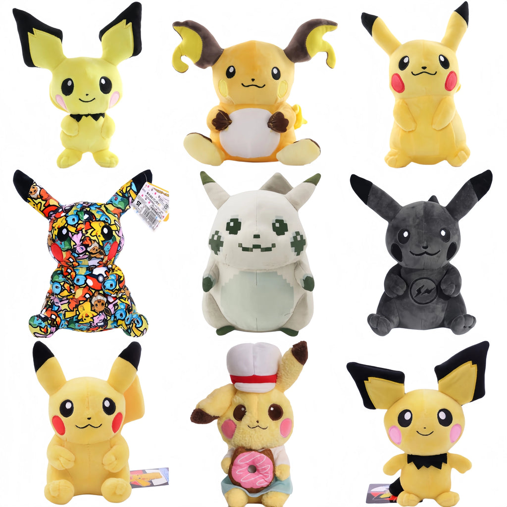 Pokemon Initial Pixel Art Style Pikachu Dark Lightning Graffiti Pikachu Pichu Raichu Stuffed Plush Doll Doughnut Pikachu Toys