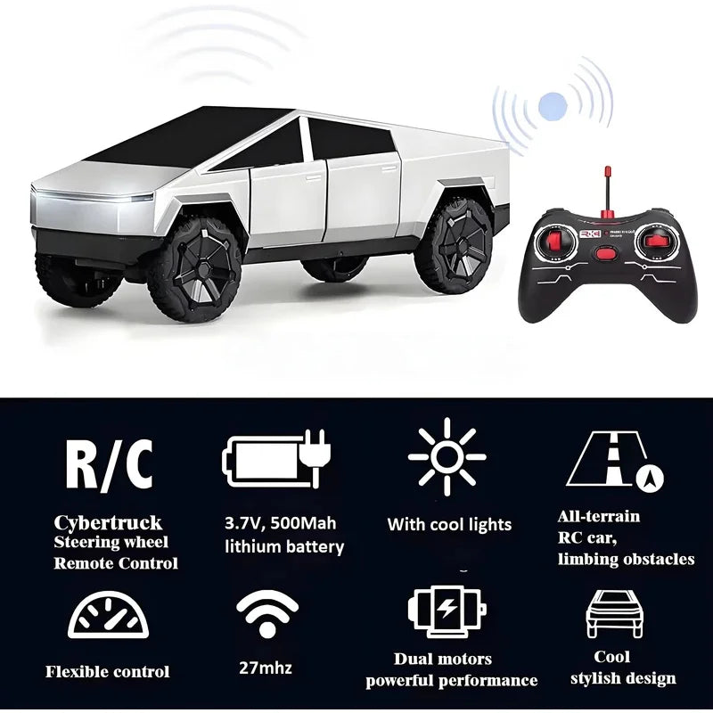 RC Cybertruck Pickup 4WD Off-Road Remote Control Car, 27Mhz High-Speed Dual Motor Truck,Fall-Resistant Simulation Car Model