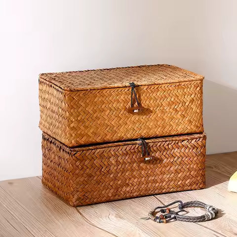Wicker basket styled in living room