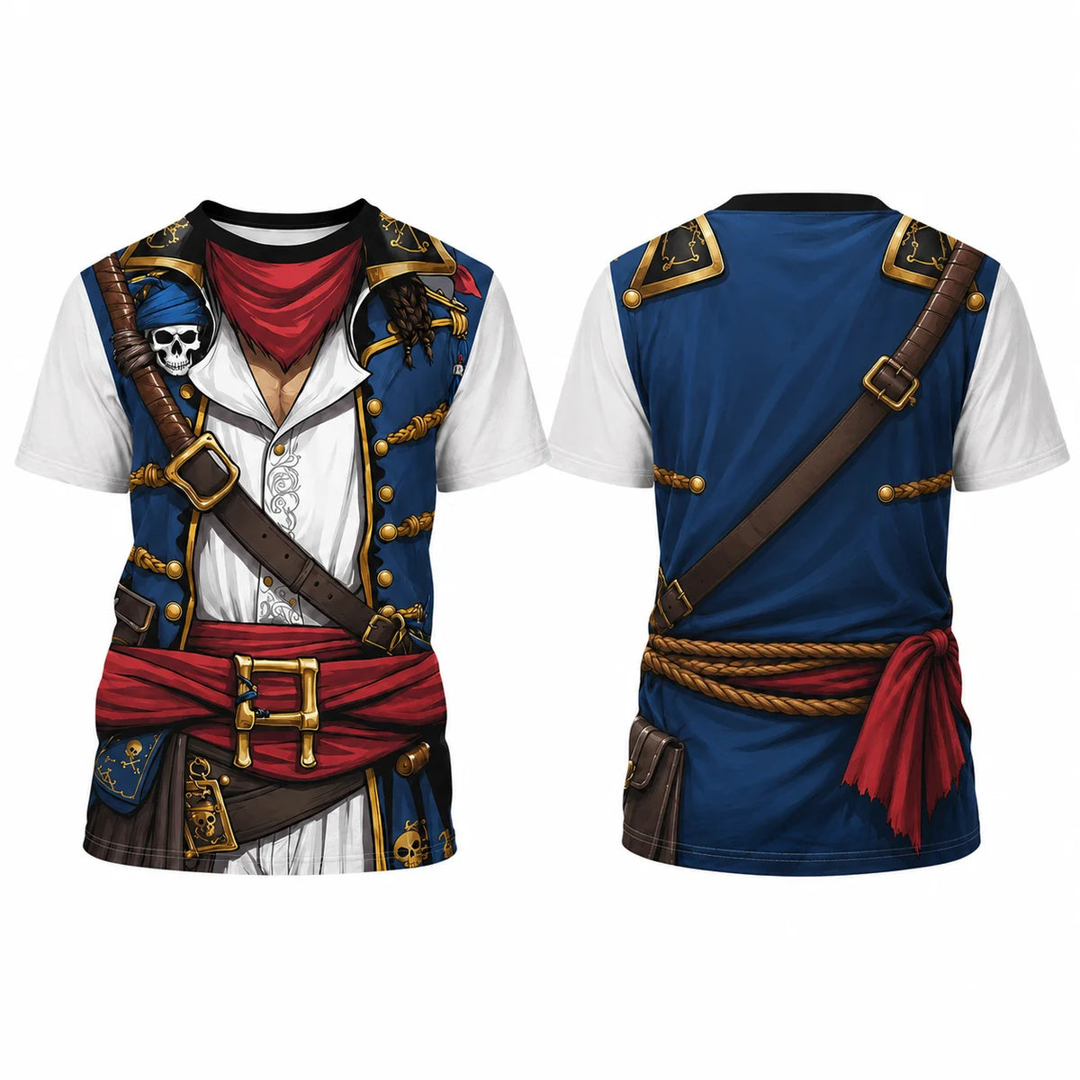T-shirt graphique de capitaine pirate pour homme, t-shirt humoristique imprimé pour cosplay, t-shirt décontracté léger à col rond et manches courtes