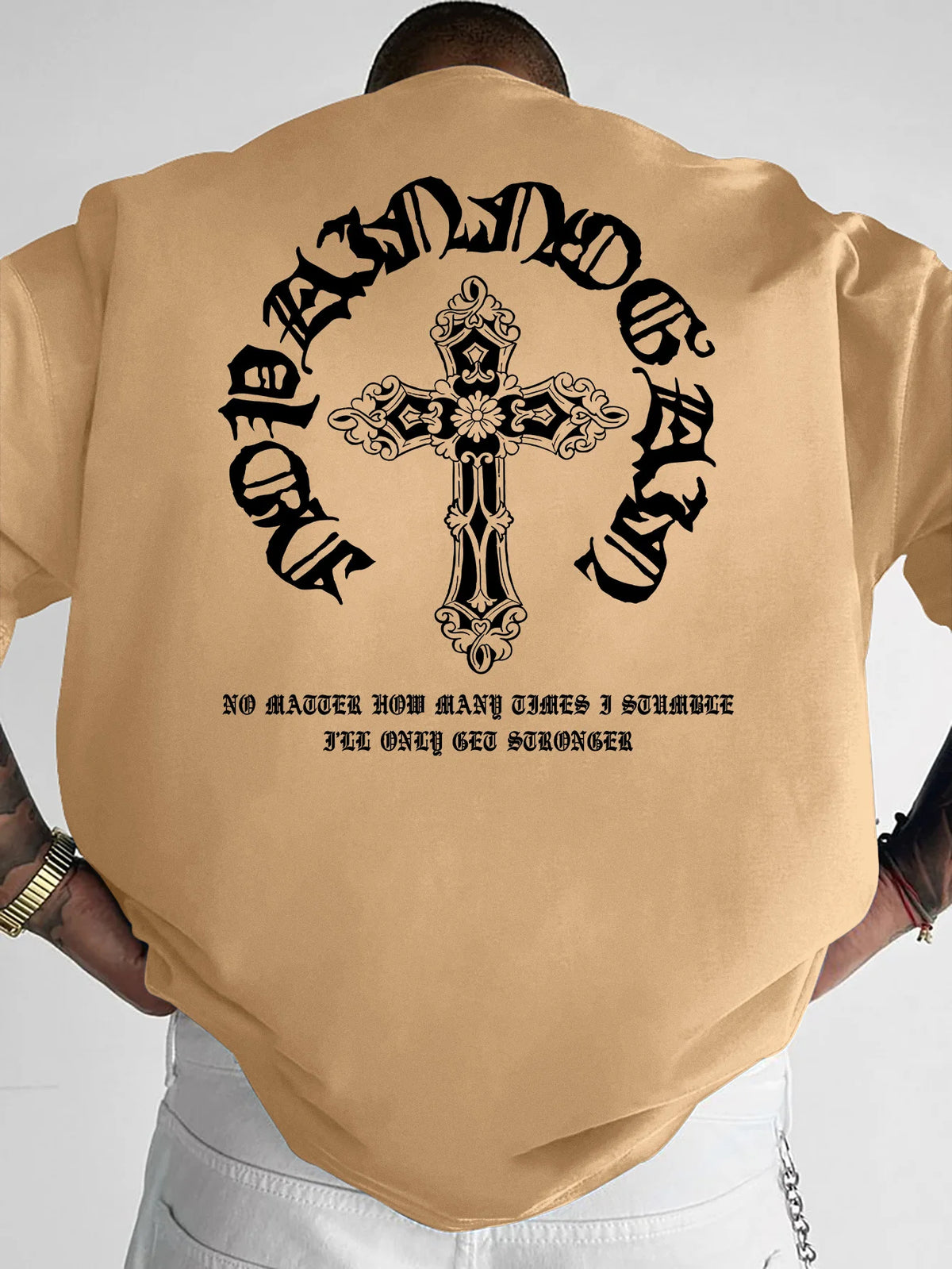 Oversized Vintage Gothic T Shirt Men Streetwear Back Print Cross Graphic Tee Y2K Harajuku Crew Neck Short Sleeve Tops S-XXL