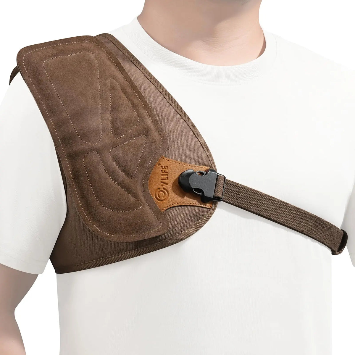 CVLIFE recoil pad shoulder vest worn on shoulder, brown