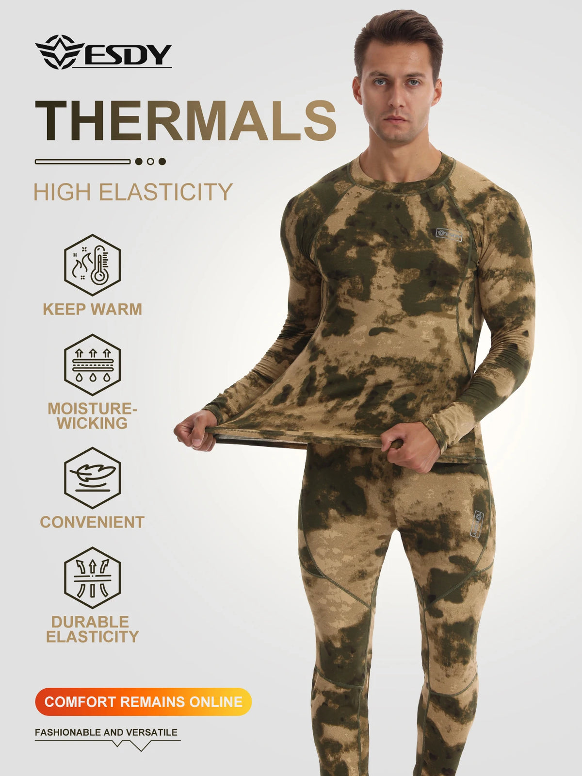 Men's camo thermal base layer set