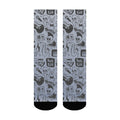 Black White Punk Skull Hand-drawn Crew Socks, Gothic Graffiti Print Mid-Calf Socks, Trendy Casual Wear for Men Women