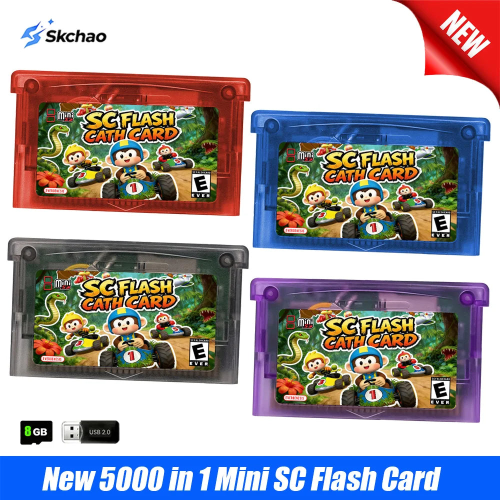 5000 in 1 Retro Games Cartridge New SCFW V2.0 GBA Flash Card with 8G TF Card RTC Flash for GBA/GBA SP/NDS Handheld Game Console