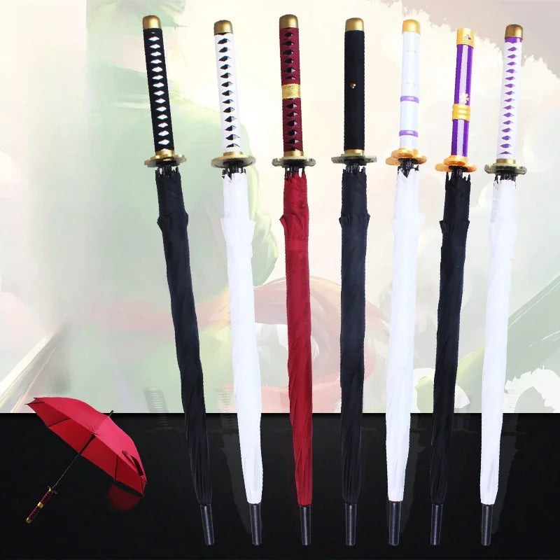 Anime Roronoa Zoro Katana Umbrella Sword Longhand Black Parasol One Piece Knife Real Size Japanese Katana Sabre Umbrella Raincoa
