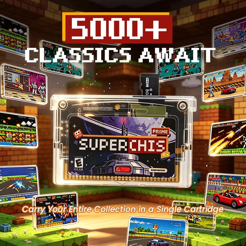 Retro Superchis Flash Game Cartridge With 8GB TF Card Preloaded 5000 Retro Games Plug And Play For GBA SP NDSL Handheld Consoles