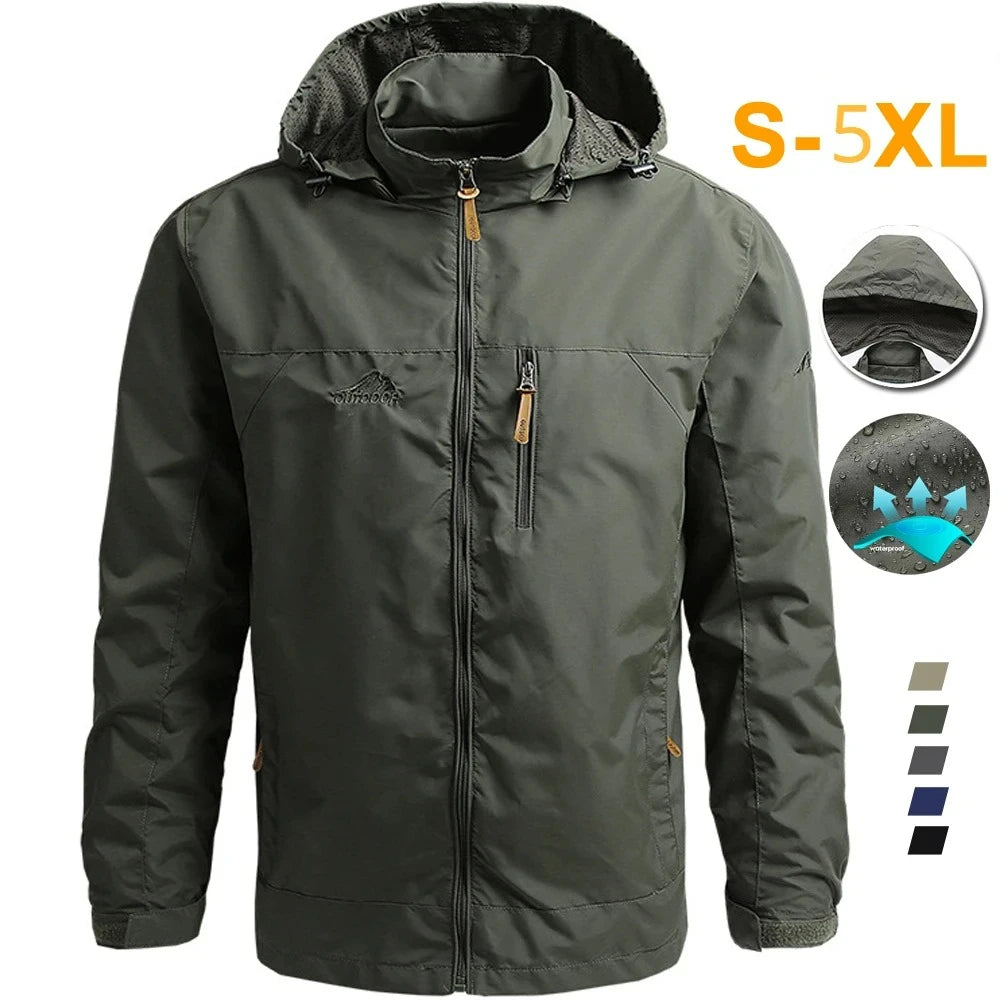 Windbreaker Men Tactical Jacket Waterproof Outdoor Hooded Coat Sports Military European Size S-5XL Field Climbing Thin Outwear