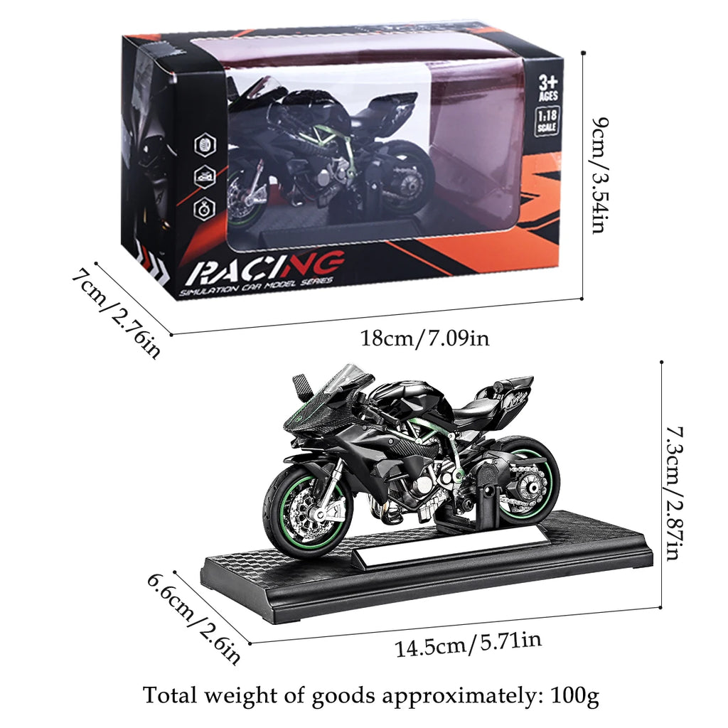 Motorcycle DieCast Model 1:18 Toy Car,  Collectible Model With Ornament Base Rotating Rubber Tires Kids Gifts