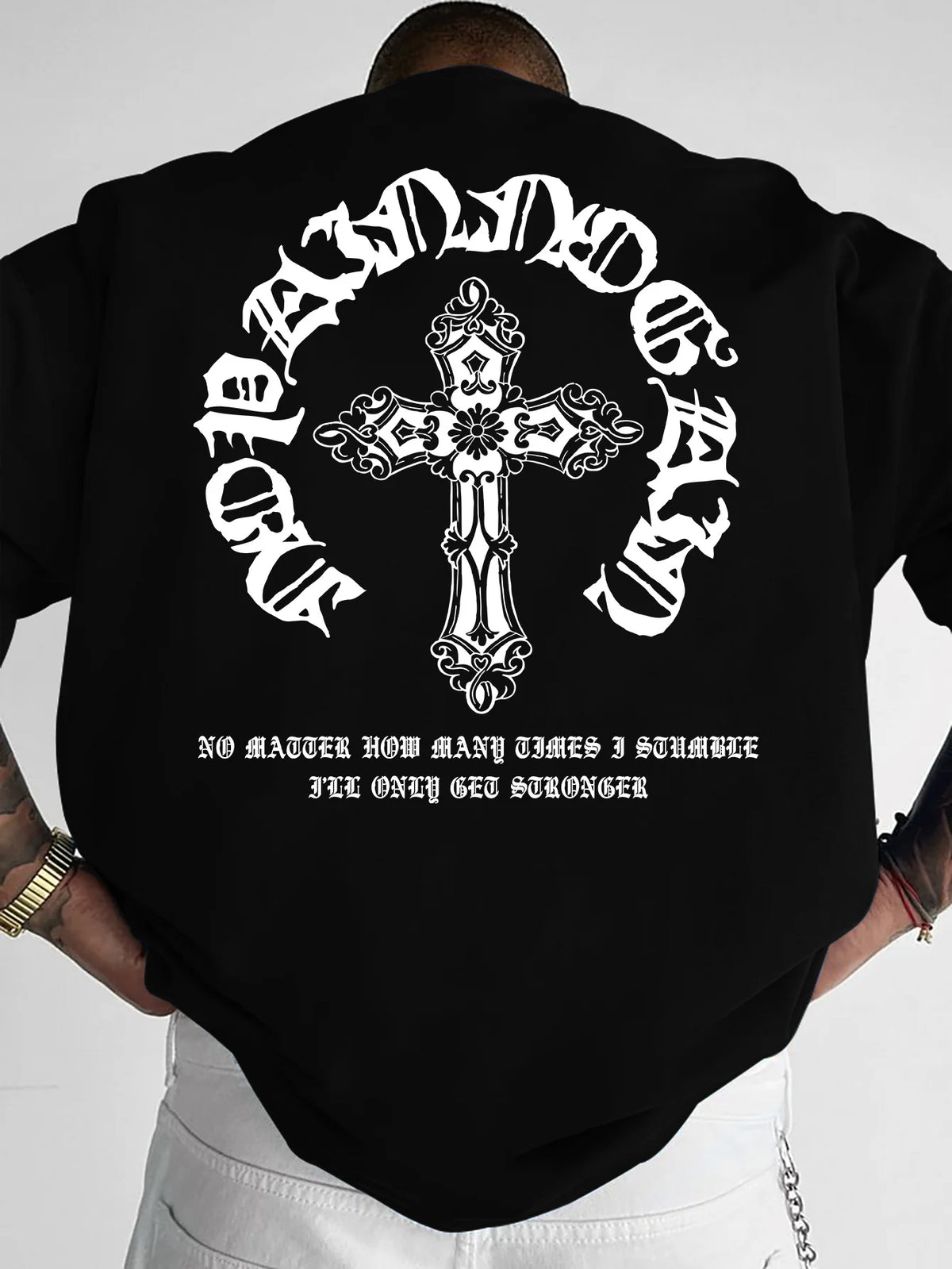 Oversized Vintage Gothic T Shirt Men Streetwear Back Print Cross Graphic Tee Y2K Harajuku Crew Neck Short Sleeve Tops S-XXL