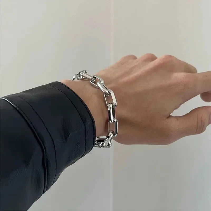 Mens Thick Cuban Chain Bracelet Stainless Steel Hop Punk Industrial Hand Vintage Trendy Jewelry