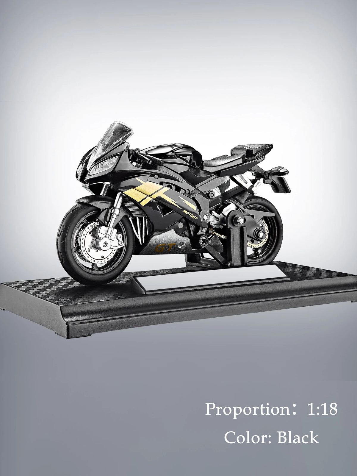 Motorcycle DieCast Model 1:18 Toy Car,  Collectible Model With Ornament Base Rotating Rubber Tires Kids Gifts