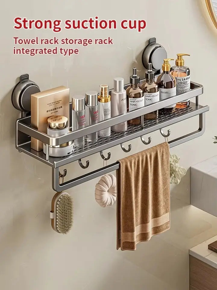 No-Drill Suction Cup Aluminum Bathroom Wall Shelf