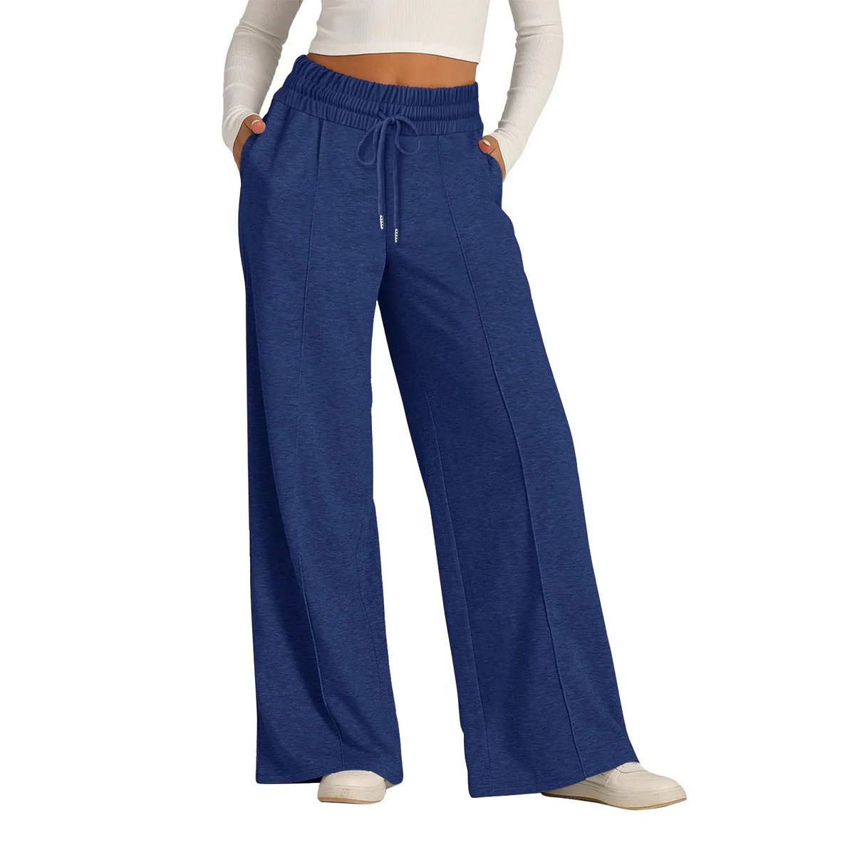 Pantalon de survêtement doublé polaire pour femme, jambe large, coupe droite, bas uni, fitness, jogging, voyage, basique