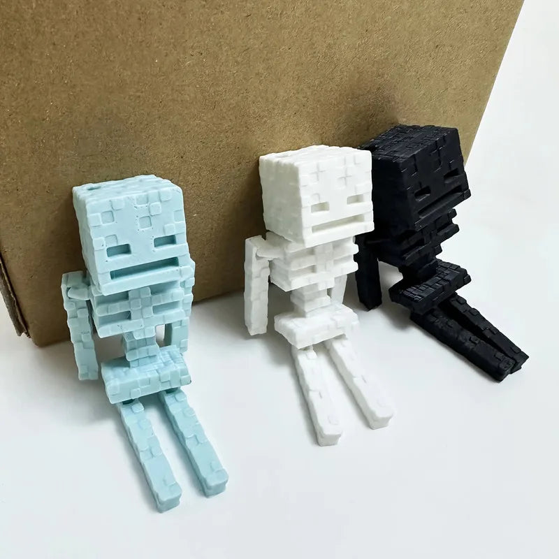 Pixelated Skull Collectible Figurine, Retro 8-bit Game Plastic Ornament, Black & White Pixel Decor for Desk, Car, Home & Office,