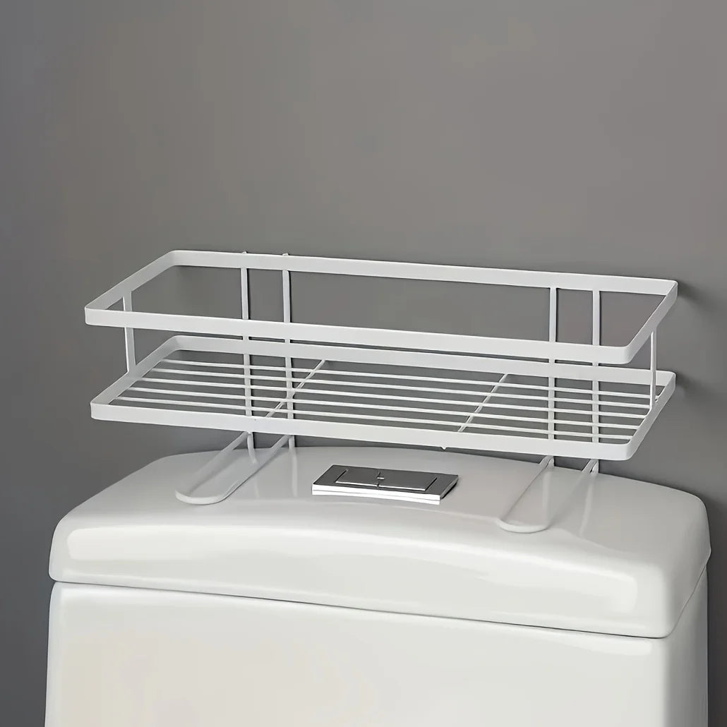 Non-perforated over-the-toilet storage rack