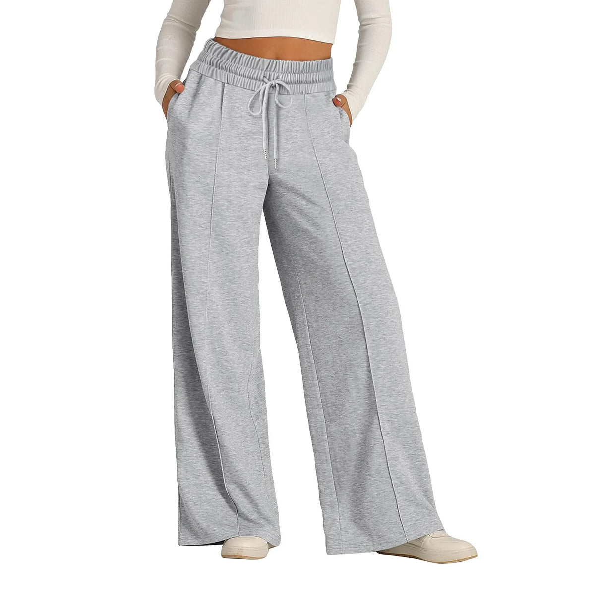 Pantalon de survêtement doublé polaire pour femme, jambe large, coupe droite, bas uni, fitness, jogging, voyage, basique