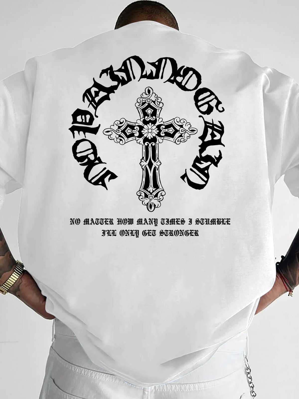Oversized Vintage Gothic T Shirt Men Streetwear Back Print Cross Graphic Tee Y2K Harajuku Crew Neck Short Sleeve Tops S-XXL