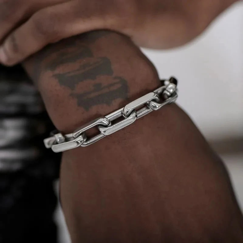 Mens Thick Cuban Chain Bracelet Stainless Steel Hop Punk Industrial Hand Vintage Trendy Jewelry
