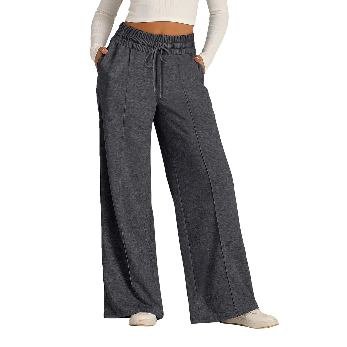 Pantalon de survêtement doublé polaire pour femme, jambe large, coupe droite, bas uni, fitness, jogging, voyage, basique