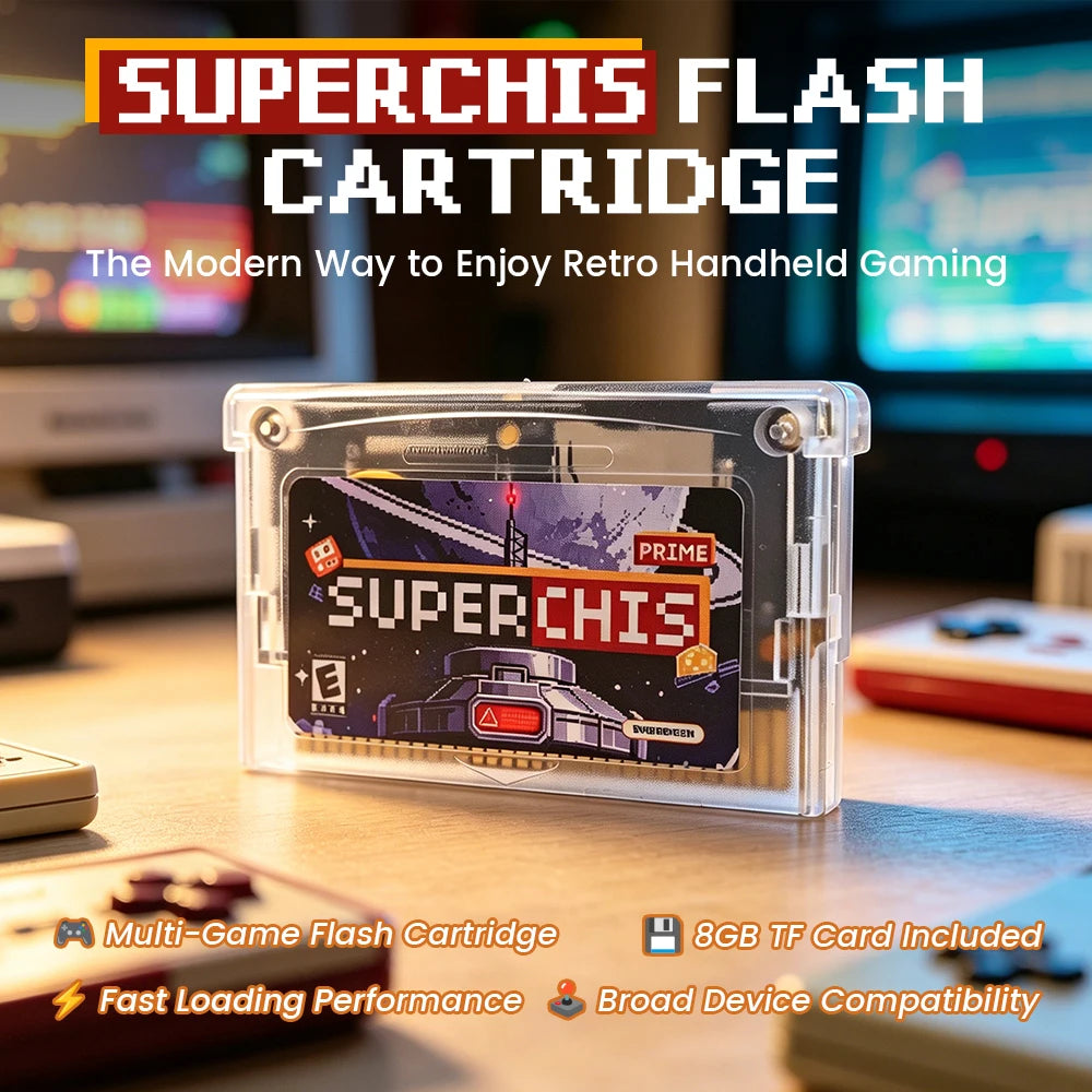 Retro Superchis Flash Game Cartridge With 8GB TF Card Preloaded 5000 Retro Games Plug And Play For GBA SP NDSL Handheld Consoles