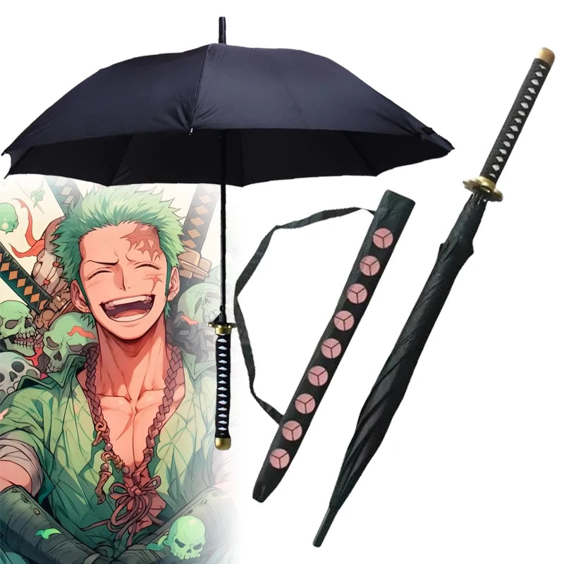 Anime Roronoa Zoro Katana Umbrella Sword Longhand Black Parasol One Piece Knife Real Size Japanese Katana Sabre Umbrella Raincoa