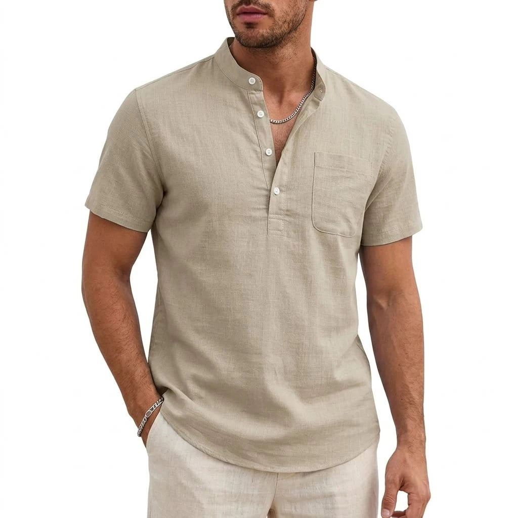 New Mens Henley T-Shirts for Men Short Sleeve Shirts Casual Tshirts Mens Summer Beach Cotton Linen Shirt Pocket Button Tee Top