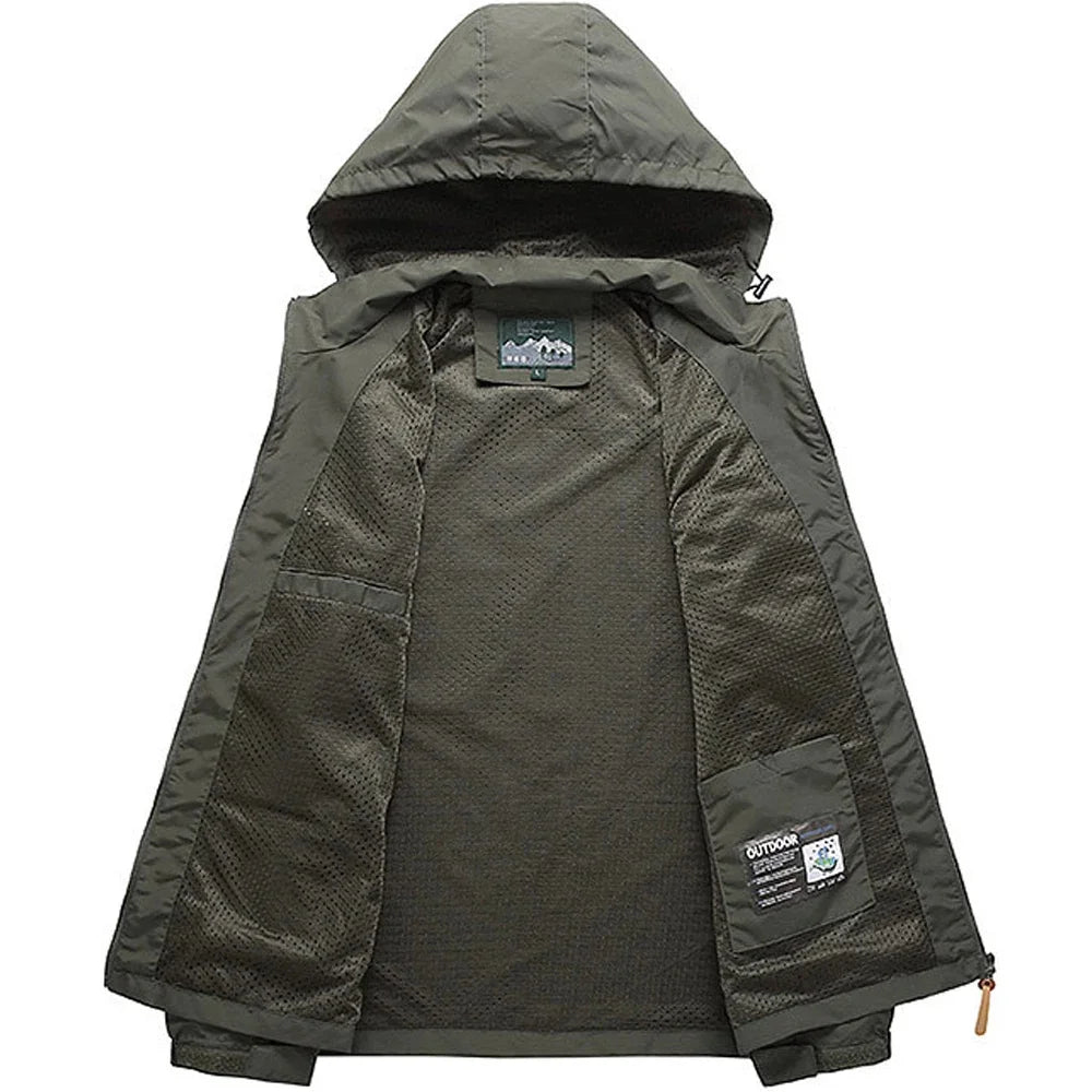 Coupe-vent Homme Veste Tactique Imperméable Manteau Extérieur à Capuche Sports Militaire Randonnée Mince Vêtement d'Extérieur Manteau Streetwear