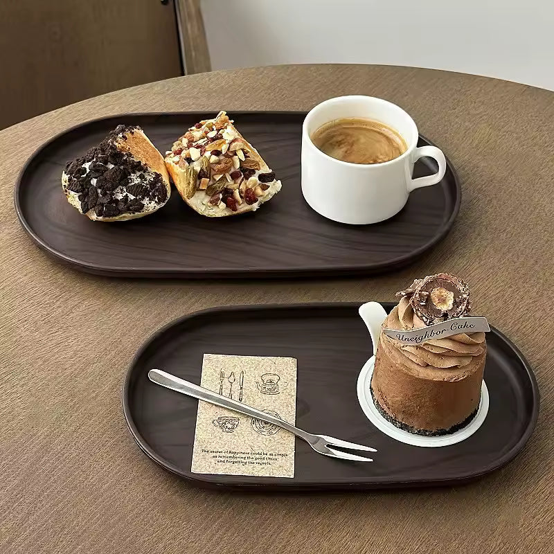 Walnut wood grain oval serving tray