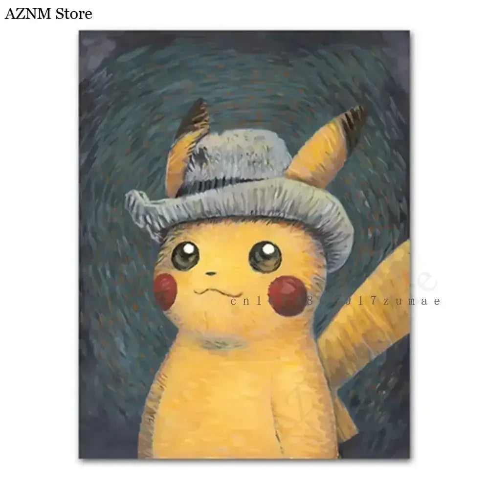 Pokmon Anime Character Pikachu Posters Van Gogh Museum Watercolor Canvas With HD Printed Wall art Pictures For Living Room Gifts