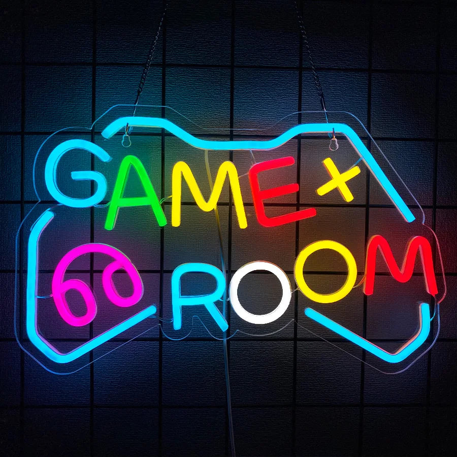 Game Room LED Neon Sign lit gamepad shape