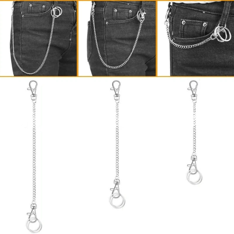 652F Both Ends Lobster Buckle Chain Belt Wallet Chain Pants Chain Pocket Chain with Keyring for Pants Belt Jeans Wallet-Key