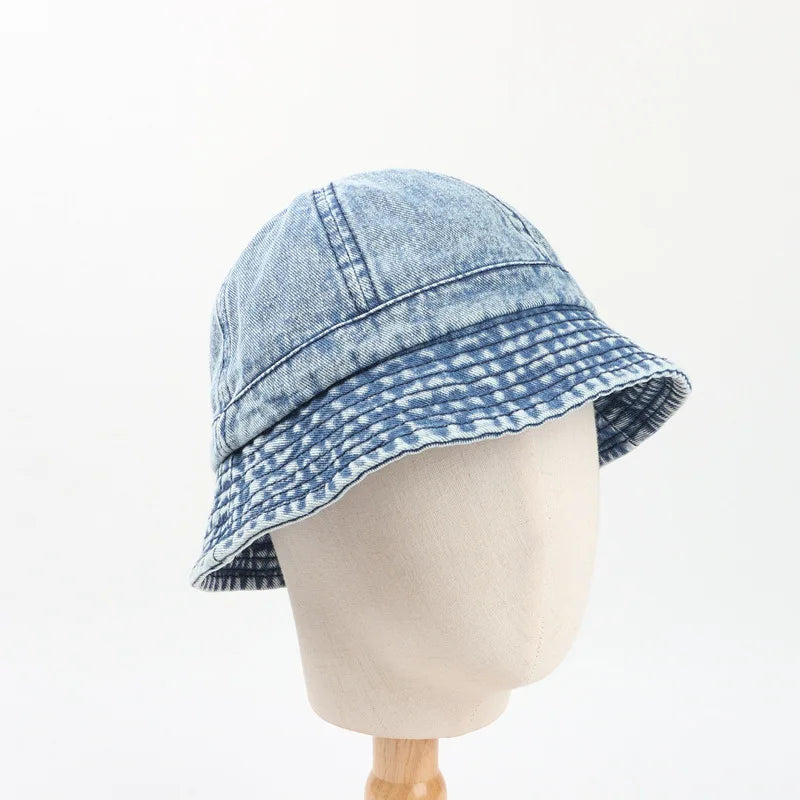 Washed Denim Bucket Hat Women Fisherman's Hat Bucket Hat Unisex Bob Caps Hip Hop Gorros Men Panama Windproof Bucket Hat Outdoor