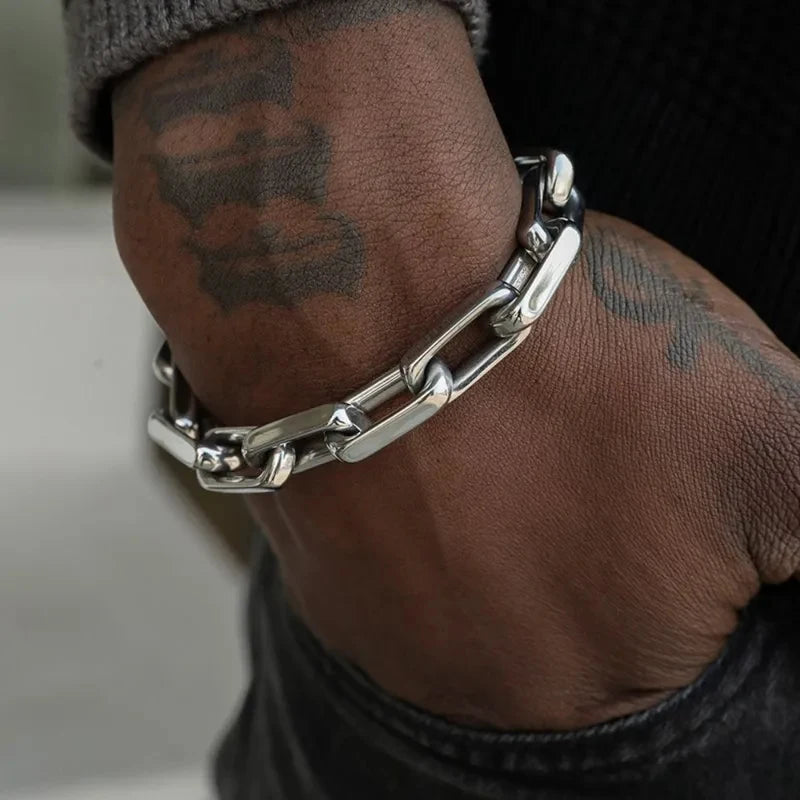 Mens Thick Cuban Chain Bracelet Stainless Steel Hop Punk Industrial Hand Vintage Trendy Jewelry