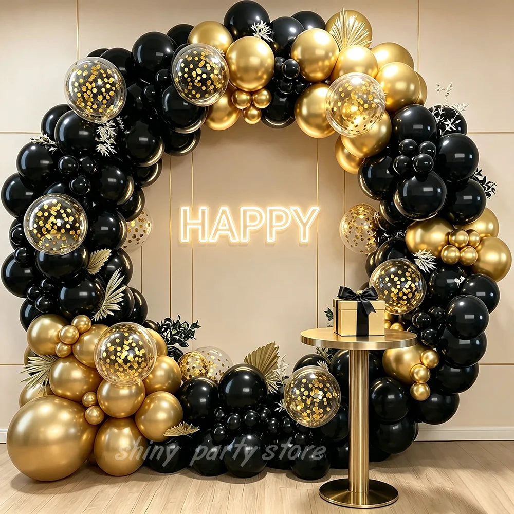 Black and Gold Balloon Garland Kit for New Years Eve Parties