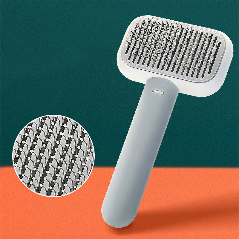 Self-cleaning cat grooming brush