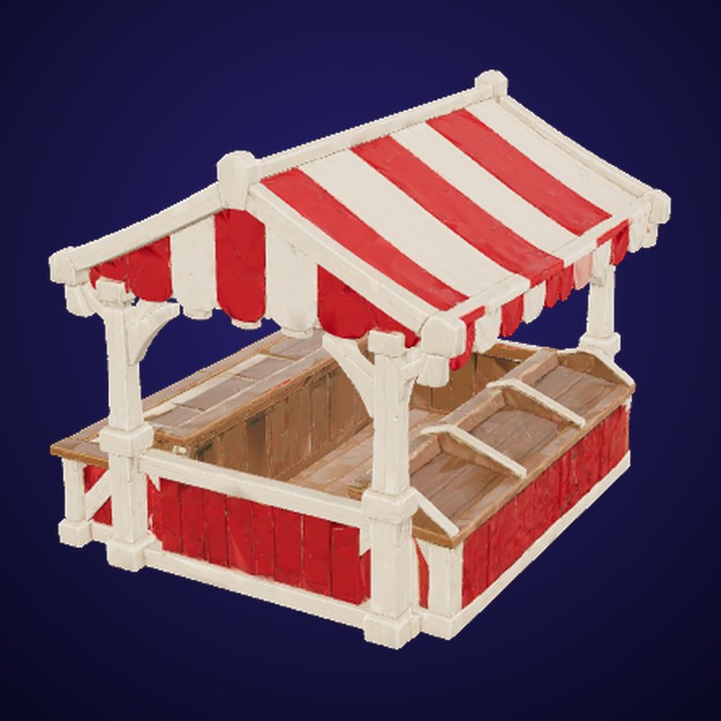 Striped Market Stall - 3D Model