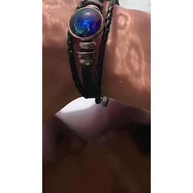 Zodiac Constellation Braided Leather Bracelet on wrist
